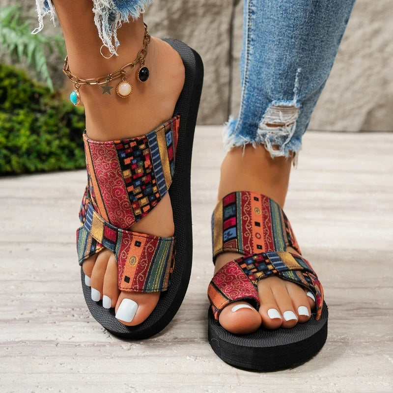 Platform Ethnic Slip-On Sandals